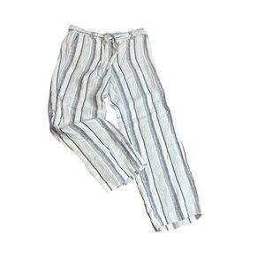 Talbots Coastal Blue White Stripe Linen Wide Leg Pants Size 6 Petite